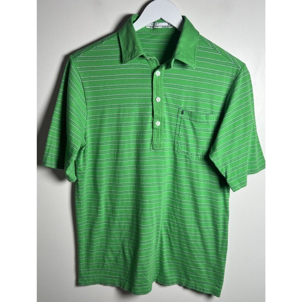 Criquet Classic Thin Striped Players Polo Shirt In Kelly Green Organic Cotton‎ S